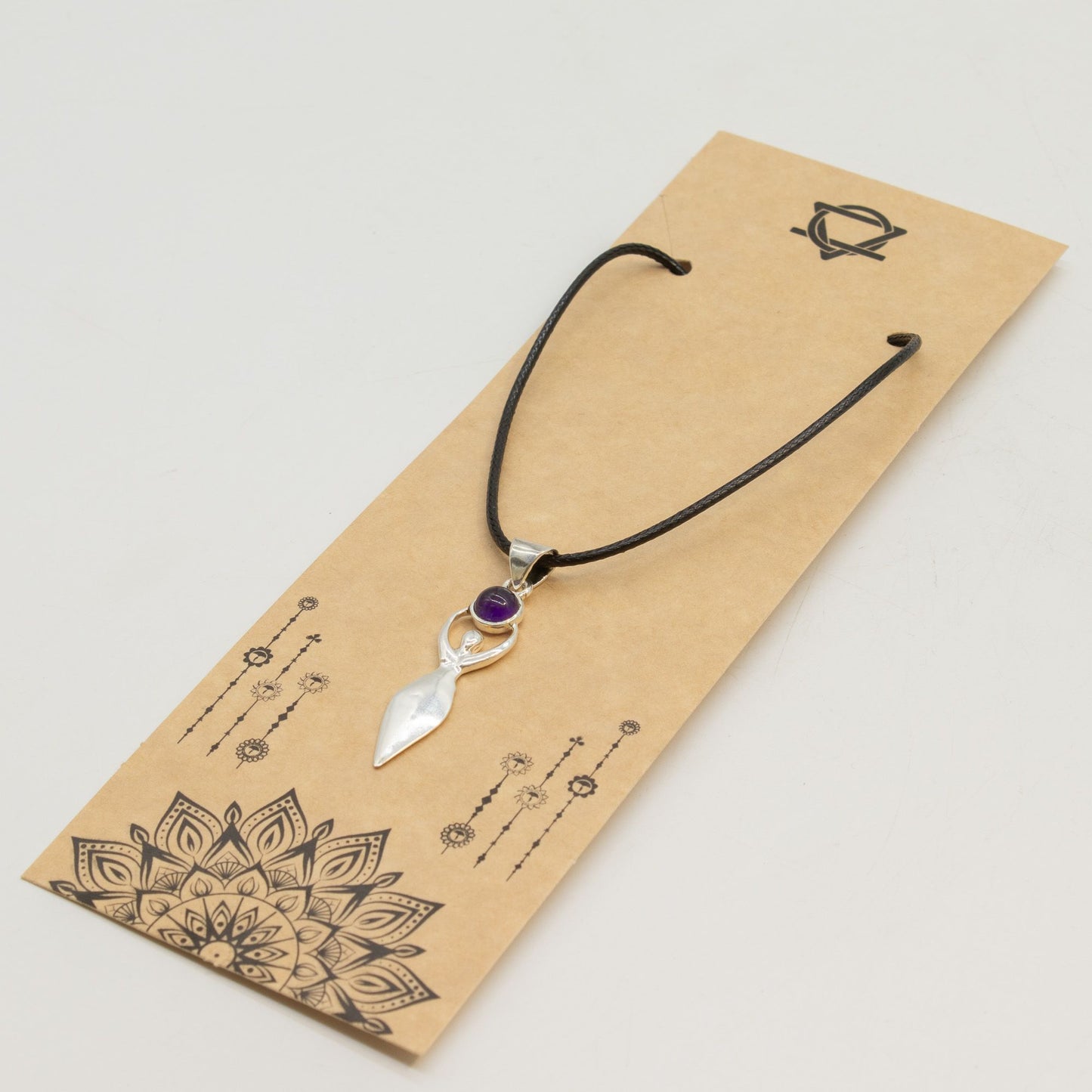 Indian Devotional Pendant - Silver Plated (45cm Cord)- Goddess Amethyst