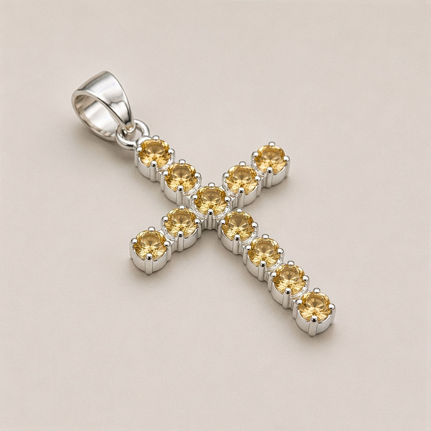 Indian Devotional Pendant - Silver Plated (45cm Chain)- Citrine Crucifix
