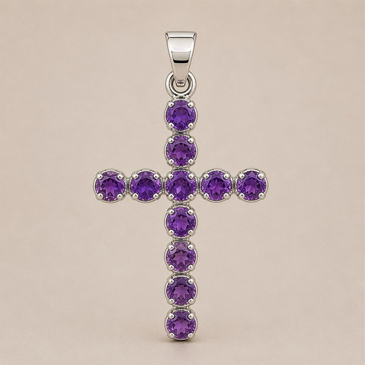 Indian Devotional Pendant - Silver Plated (45cm Chain)- Amethyst Crucifix