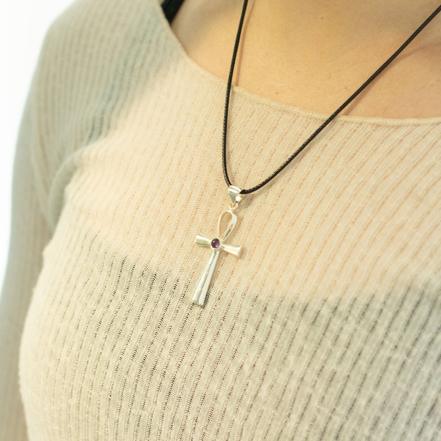 Indian Devotional Pendant - Silver Plated (45cm Cord)- Ankh Symbol of Eternal Life