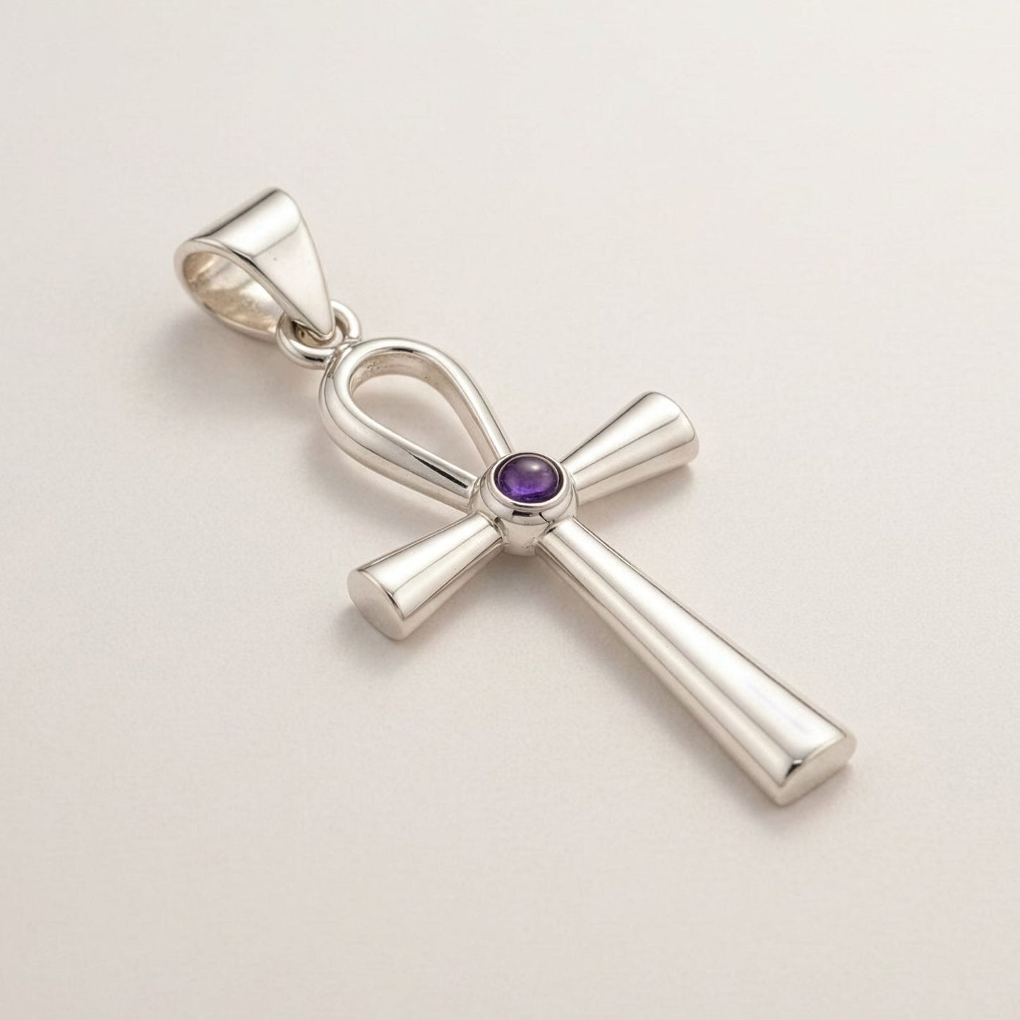 Indian Devotional Pendant - Silver Plated (45cm Cord)- Ankh Symbol of Eternal Life