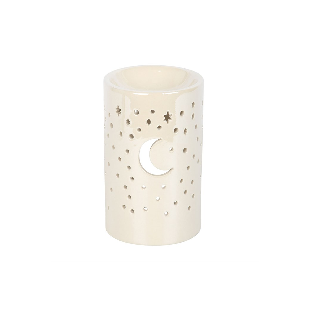 Iridescent White Moon Pillar Oil Burner and Wax Warmer