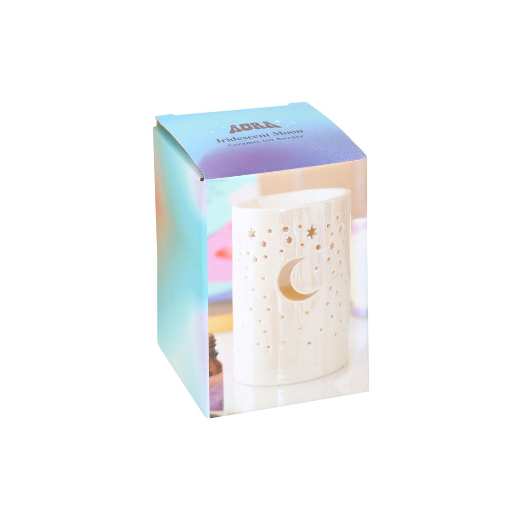 Iridescent White Moon Pillar Oil Burner and Wax Warmer