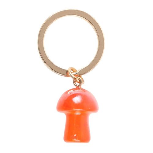 Orange Aura Crystal Mushroom Keyring