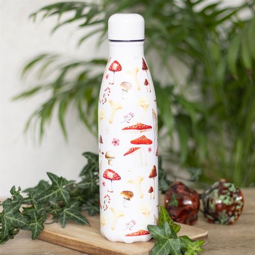 All Over Mushroom Print Metal Water Bottle