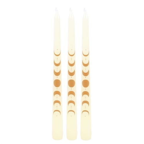 Set of 3 Off White Moon Phases Taper Dinner Candles