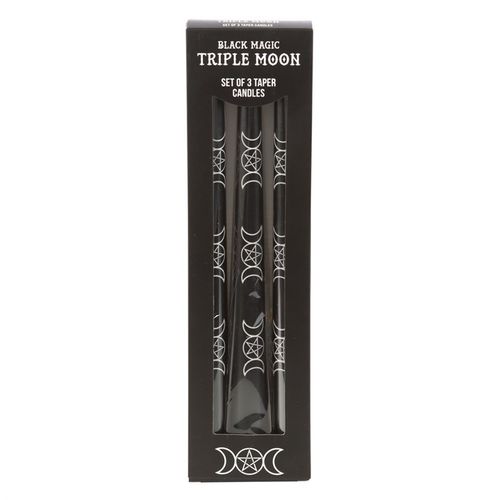 Set of 3 Black Magic Triple Moon Taper Candles