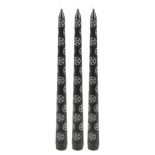 Set of 3 Black Magic Pentagram Taper Candles